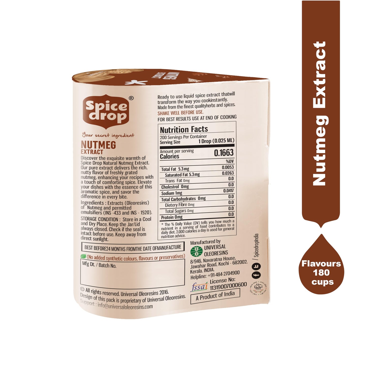 Spice Drop Nutmeg Extract - Up To 180 Drops Per Bottle | Coffee, Cooking, Baking, Dessert | Rich In Quality And Aroma | No Added
