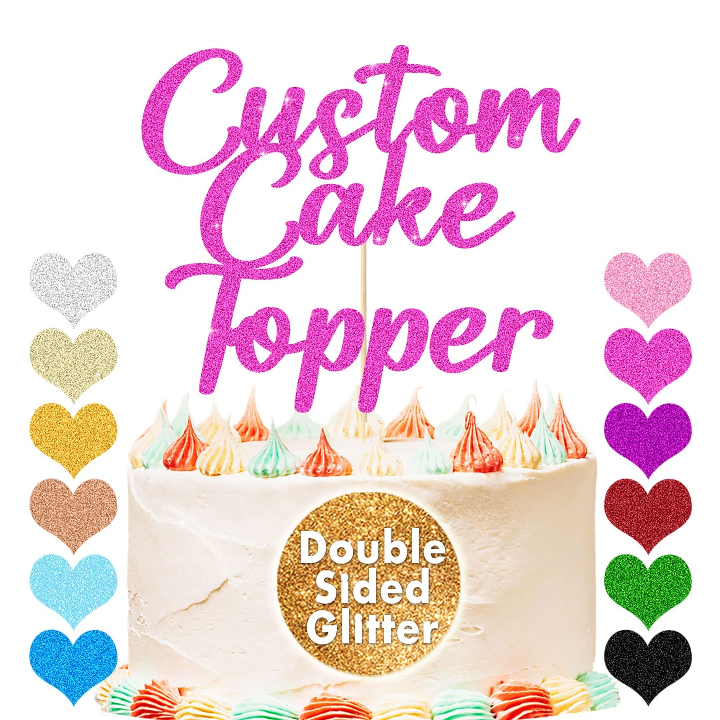 EDSG Personalized Cake Topper - Happy Birthday & Wedding Decor - 7x4.7 - Pink Glitter