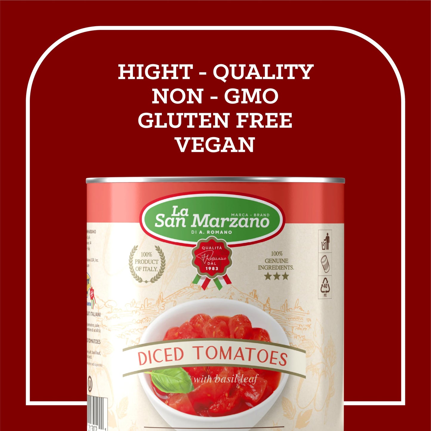 La San Marzano Italian Diced Tomatoes, 28 Oz Can, Pack of 6, 100% Product of Italy, San Marzano Region