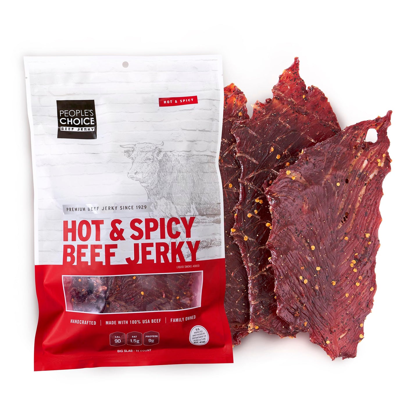 Peoples Choice Beef Jerky - Classic Hot & Spicy - 3 Ounce - Whole Muscle Premium Cuts - Low Sodium High Protein Snack