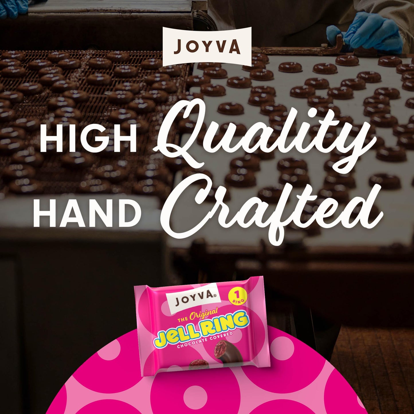 Joyva Original Jell Rings | Box of 96 | Sweet Jell Center with Smooth Dark Chocolate Coating | Kosher Parve | Free of Dairy, Glu