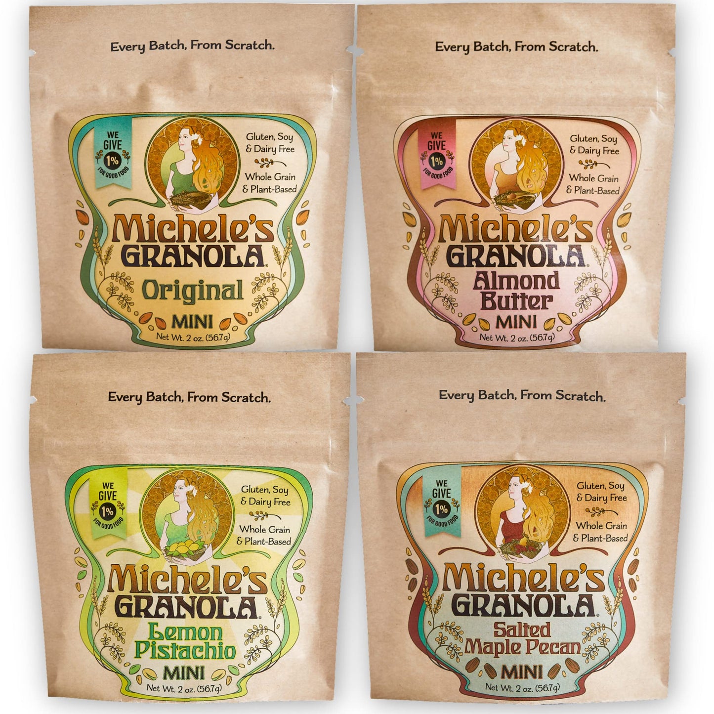 Michele's Granola Mini Snacks, Variety Granola Snack Packs, Gluten-Free & Non GMO, 2 Oz Package, Pack of 4