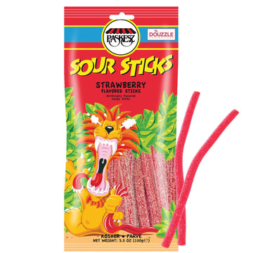 DOUzzle Back To School Sour Sticks Chewy Candy Straws Red Strawberry (3.5 OZ - 1 Pack) Goodie Bag Stuffer, Pinata Filler - Koshe