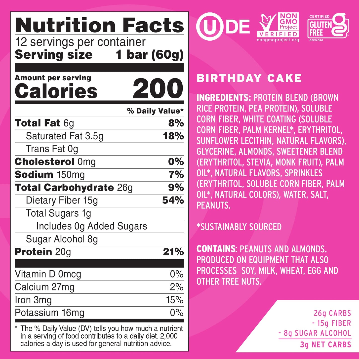 No Cow High Protein Bars, Dipped Birthday Cake - Healthy Snacks, 20G Vegan Protein, High Fiber, Low Sugar, Keto Friendly, Dairy