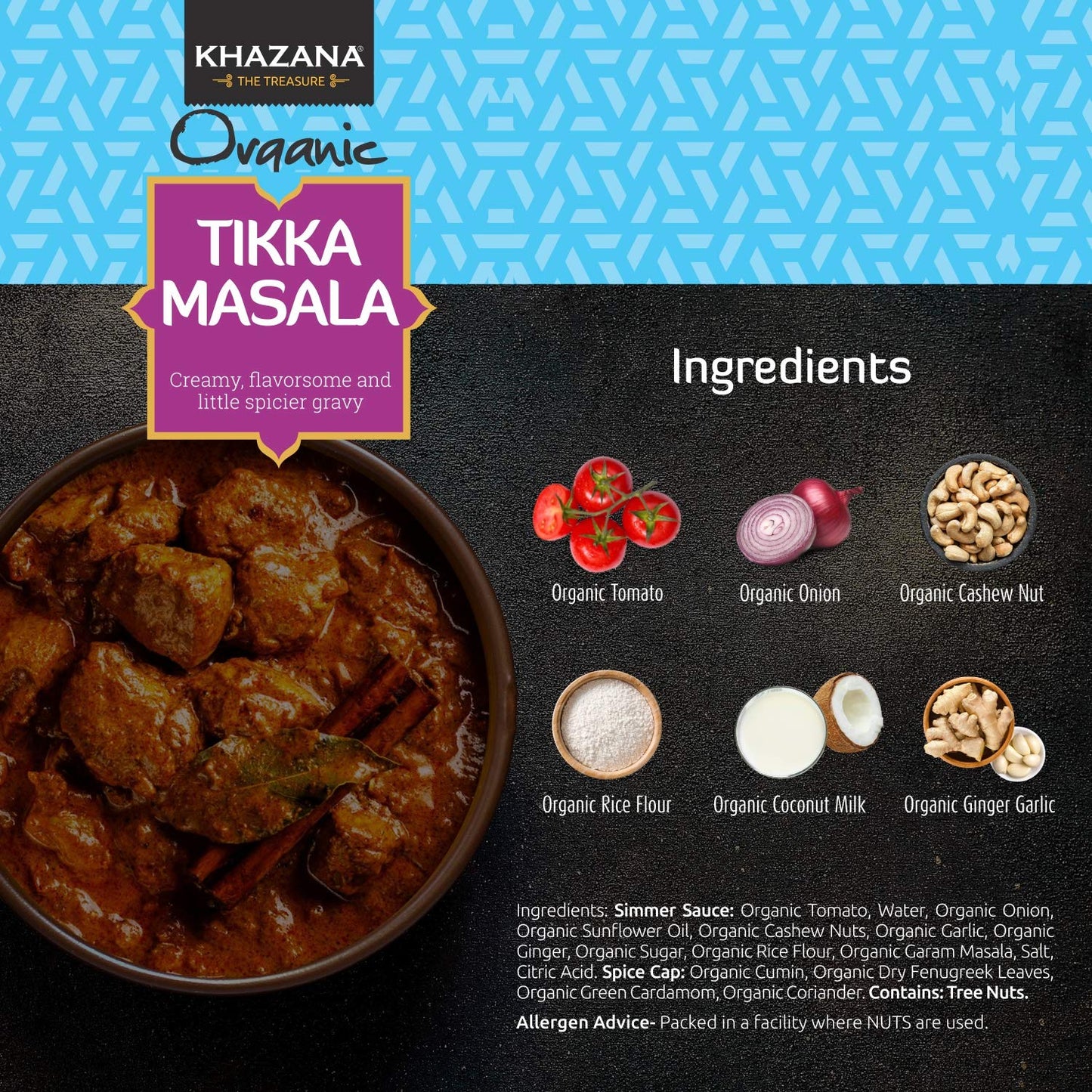 Khazana Organic Tikka Masala Indian Simmer Sauce - 6 X 12.7Oz Jars | Non-Gmo, Vegan, Gluten Free, Kosher | Authentic Indian Meal