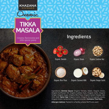 Khazana Organic Tikka Masala Indian Simmer Sauce - 6 X 12.7Oz Jars | Non-Gmo, Vegan, Gluten Free, Kosher | Authentic Indian Meal