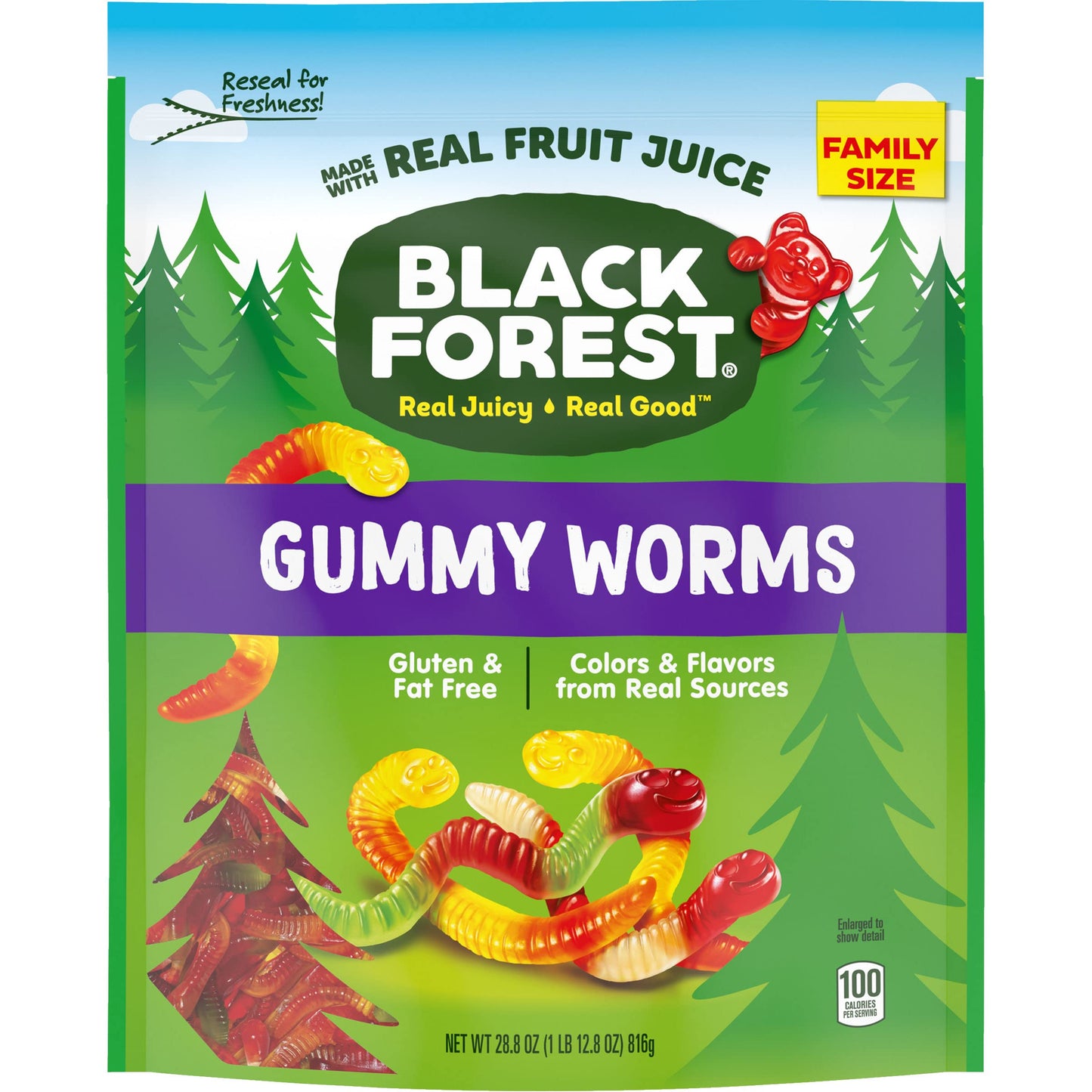 Black Forest Gummy Worms, 28.8oz Resealable Bag, Black, Pack of 1, Model 02001