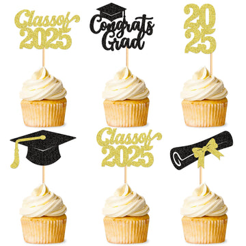 25 Pack 2025 Graduation Cupcake Toppers Class of 2025 Congrats Grad Cupcake Picks for 2025 Graduation Theme Birthday Party Suppl