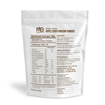 MB Herbals Apple Cider Vinegar Powder - Gluten Free, No Preservatives, 227G (8 oz), White