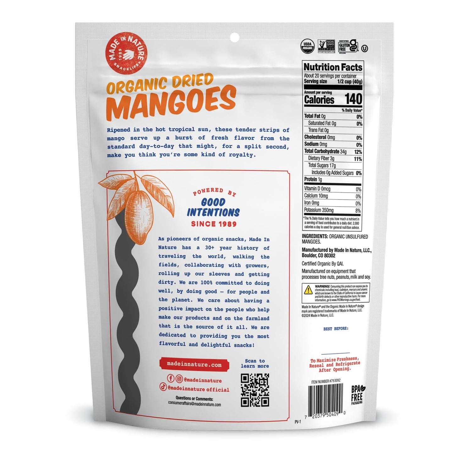 Made In Nature Organic Dried Mangoes, 28 Ounce (Pack of 1) - Vegan Snack, Non-GMO, Unsulfured, Gluten Free, Kosher