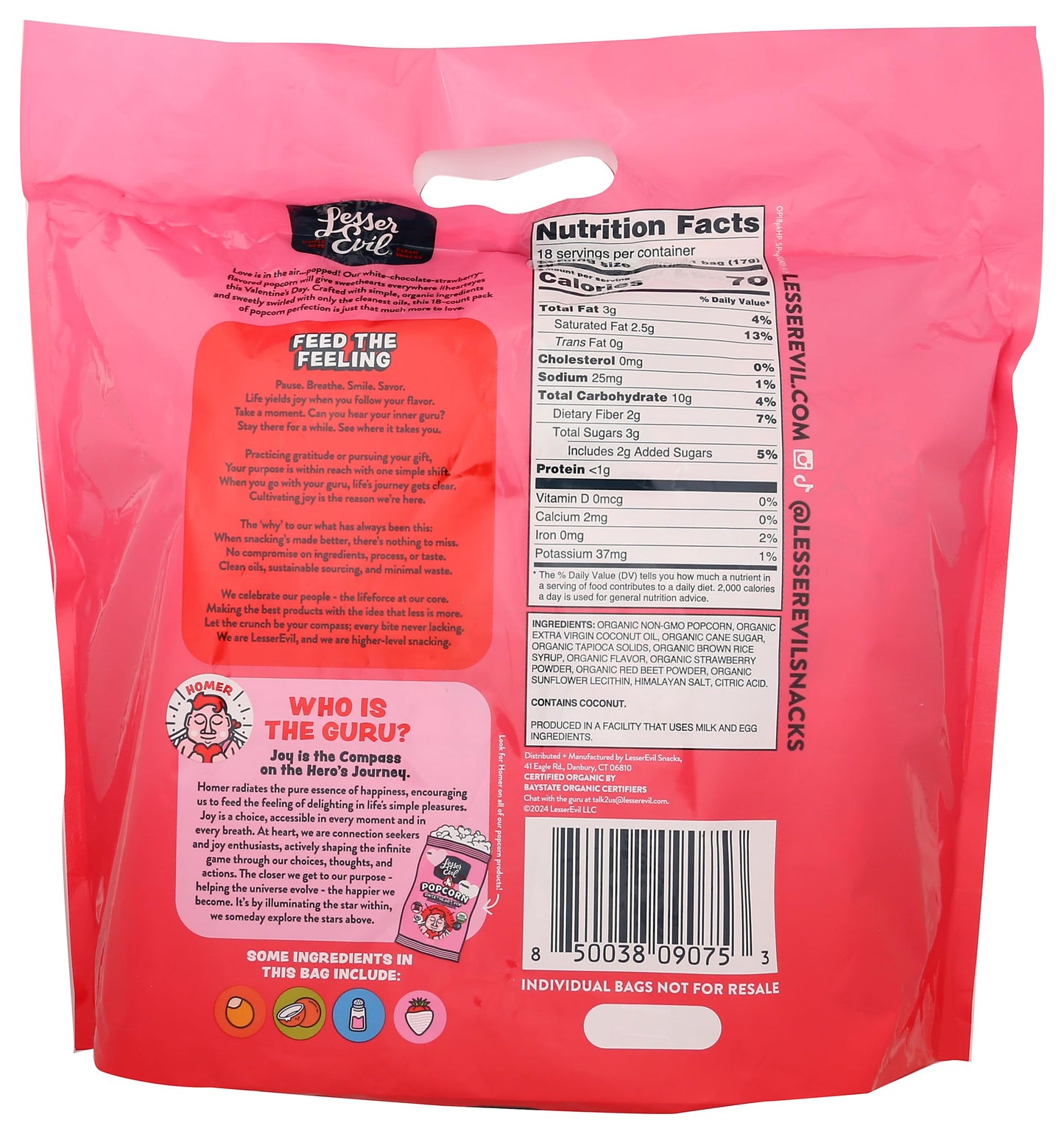 Lesserevil Organic Sweetheart Popcorn, 2.3 Oz