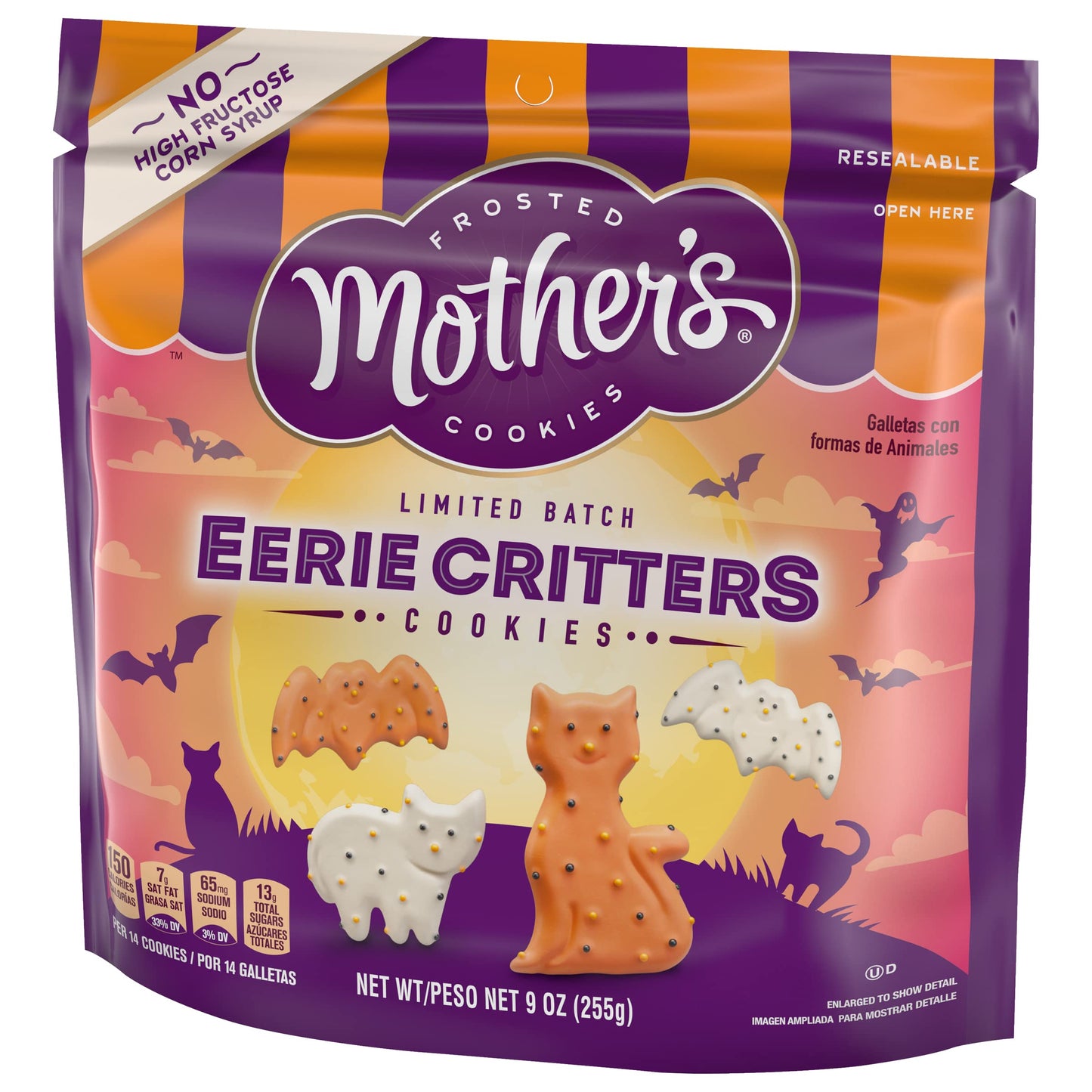 Mothers Limited Batch Eerie Critters, Shortbread Frosted Animal Cookies, Great for Party Treats, 1 Resealable 9 oz Bag