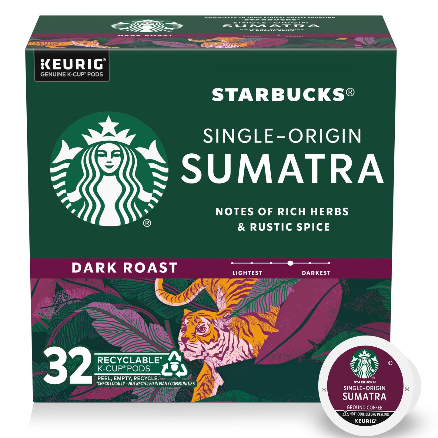 Starbucks K-Cup Coffee Pods, Dark Roast, 100% Arabica, 32 Count