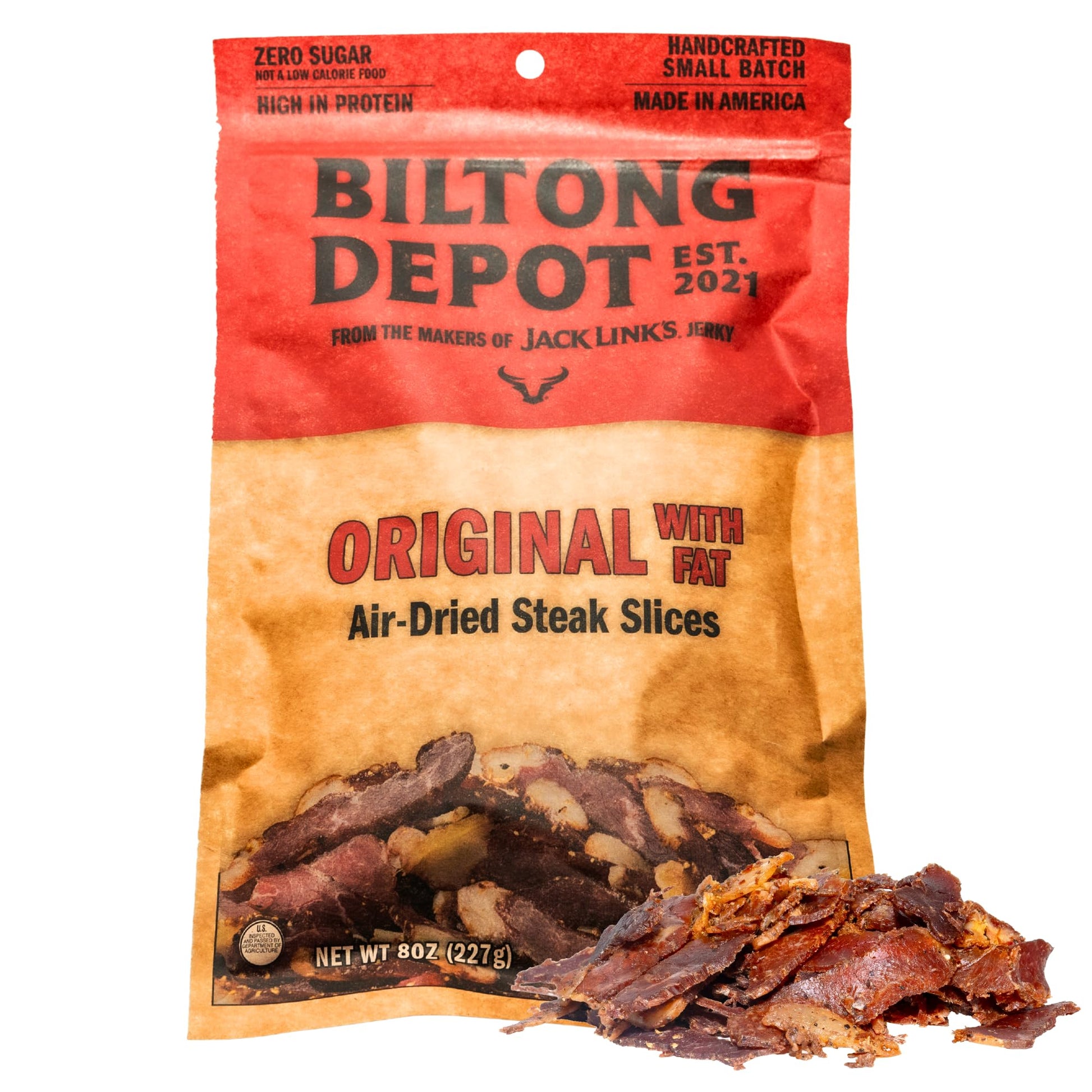 Biltong Depot Oriflavor Blendal Beef Biltong Slices With Fat - 8Oz | Air-Dried Beef Jerky Snack | High Protein | Zero Sugar | Keto & Paleo Friendly | Gluten Free | No Artificial Preservatives | No Msg