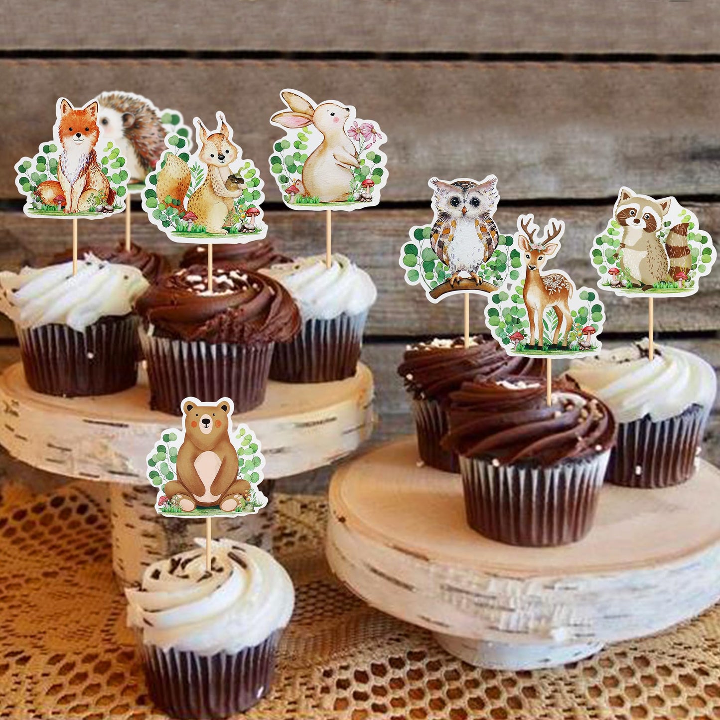 24Pcs Animal Cupcake Toppers Wood Land Theme Animal Cupcake Toppers Picks Baby Shower Themed For Girl Boys Kids Party Supplies D