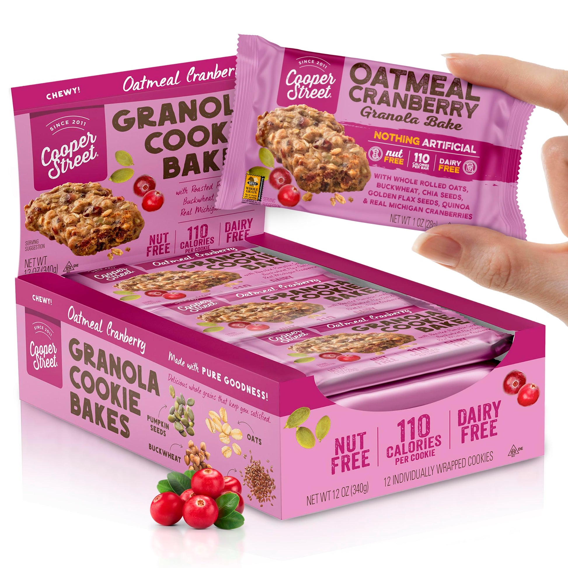 Cooper Street Granola Bakes - Healthy Chewy Breakfast Granola Bars With Chia, Flax, Buckwheat And Oats In Delicious Oatmeal Cran
