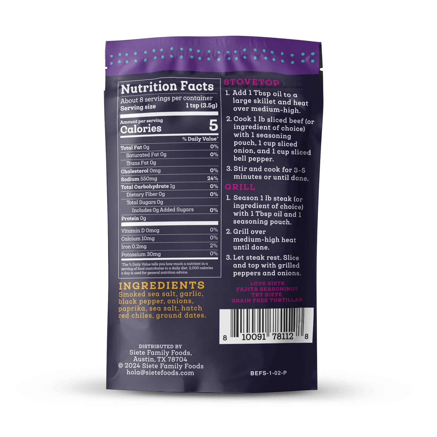 Beef Fajita Seasoning Mix | Seasoning For Beef, Shrimp, And Veggies | Gluten Free | Vegan | Non Gmo | Whole30 Approved | 6 Packe