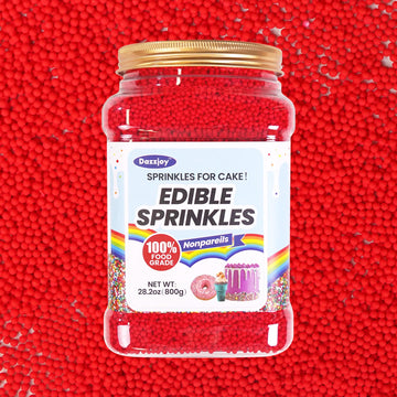 Edible Red Nonpareils Sprinkles, Food Grade, Bulk 800g, Cake Toppers and Cake Decorations, Ice Cream, Chocolate, Wedding Party V