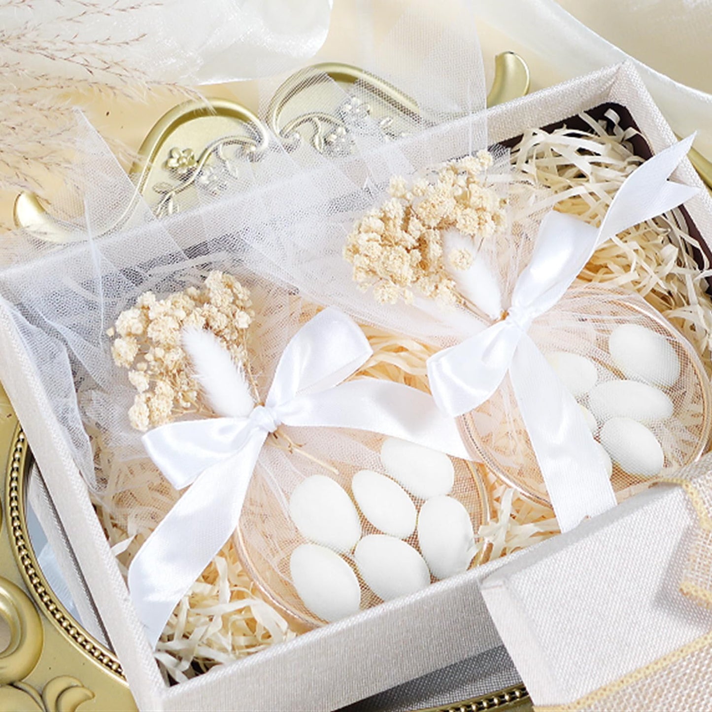 Misdary 50 Set Wedding Almond Candy Favors for Guests Include Ring and Tulle Bag DIY Marzipan Souvenirs for Engagement Bridal Sh