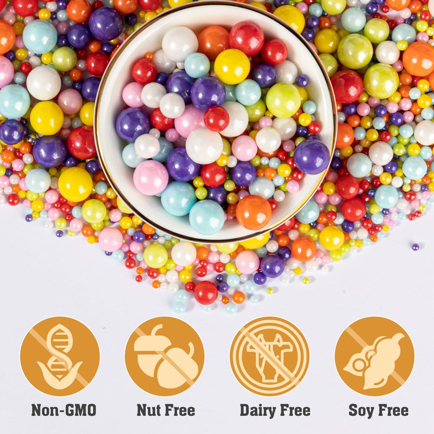 Twisweet Rainbow Pearl Sprinkles for Cake Decorating, Edible Sugar Pearls for Baking, Mix Size, Cake Topper Cupcake Cookie Ice C
