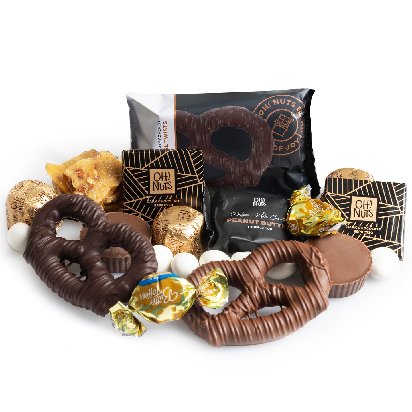 Oh! Nuts Chocolate Gift Basket - Gourmet Assorted Chocolates - 6 Section Metal Tin - Square - 1 Count