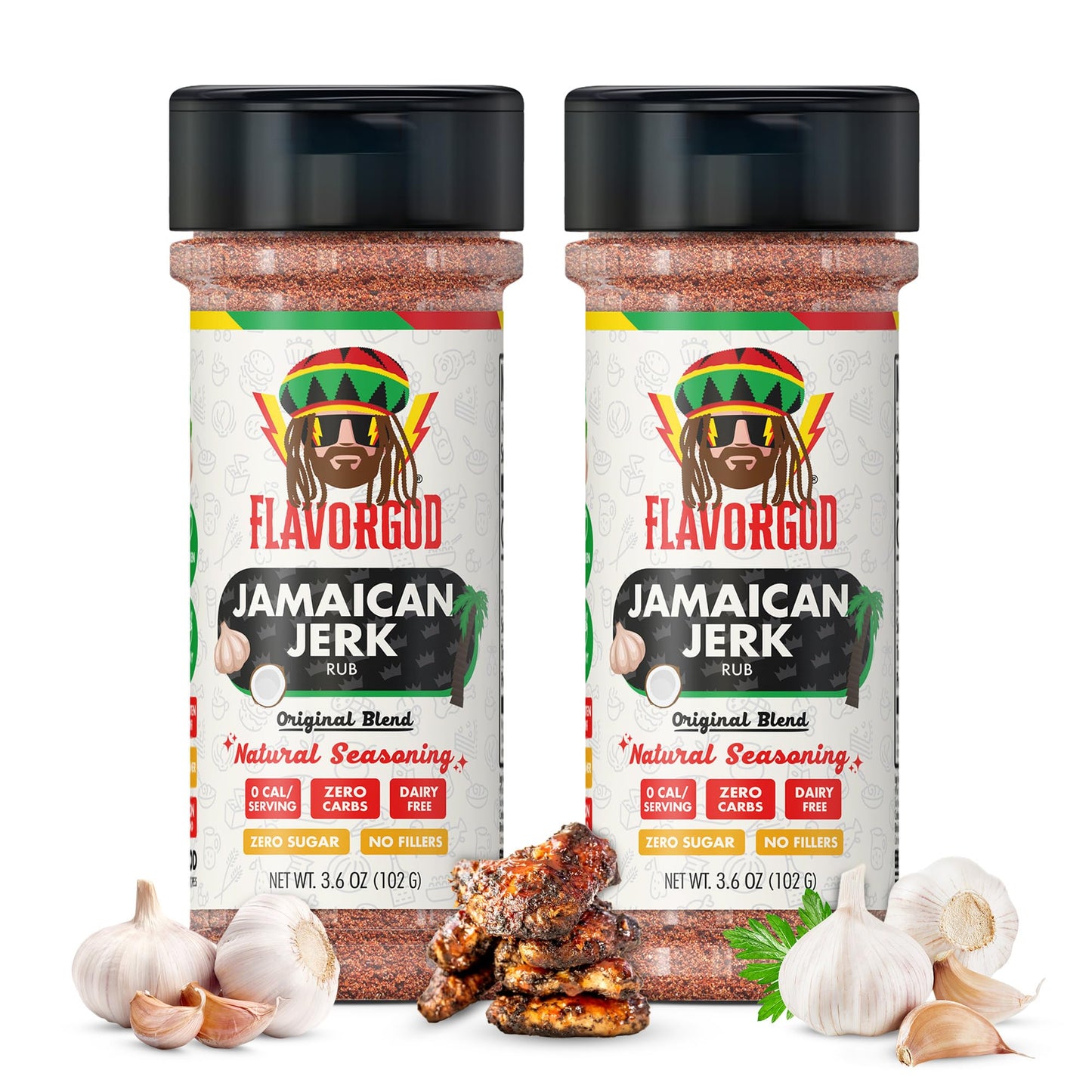 Flavor God Jamaican Jerk Rub Mix - Natural Spice Blend, Large (Pack of 2), Gluten & Dairy Free, Vegan, Keto Friendly