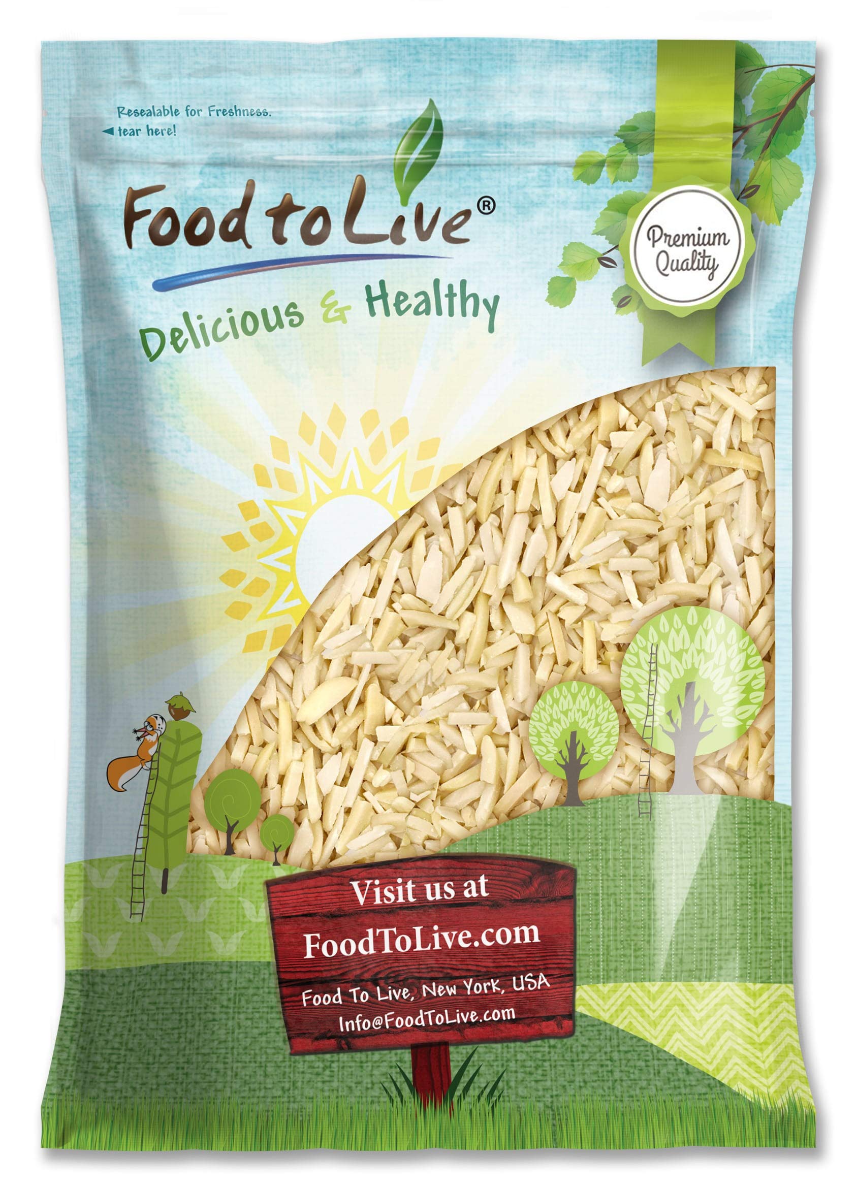 Food to Live - Blanched Slivered Almonds, 25 Pounds Chopped Raw Blanched Almonds, Unsalted, Vegan, Keto, Kosher, Bulk. High in P