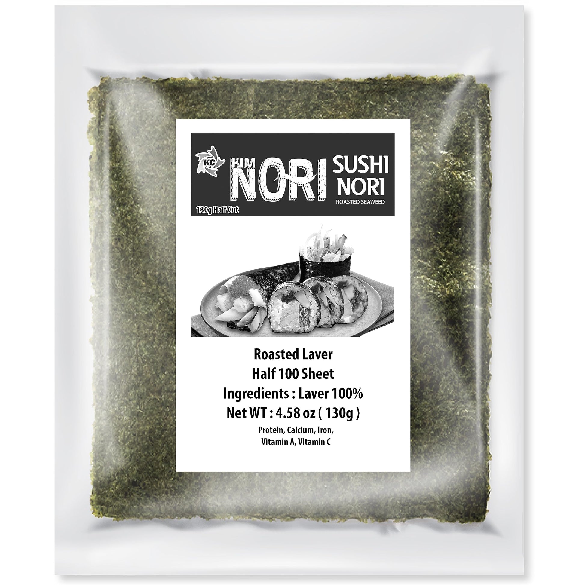 Kimnori Sushi Nori Seaweed Sheets - 100 Half Cut Size Yaki Roasted Rolls Wraps Resealable Bag 100% Natural Laver Fresh Premium R