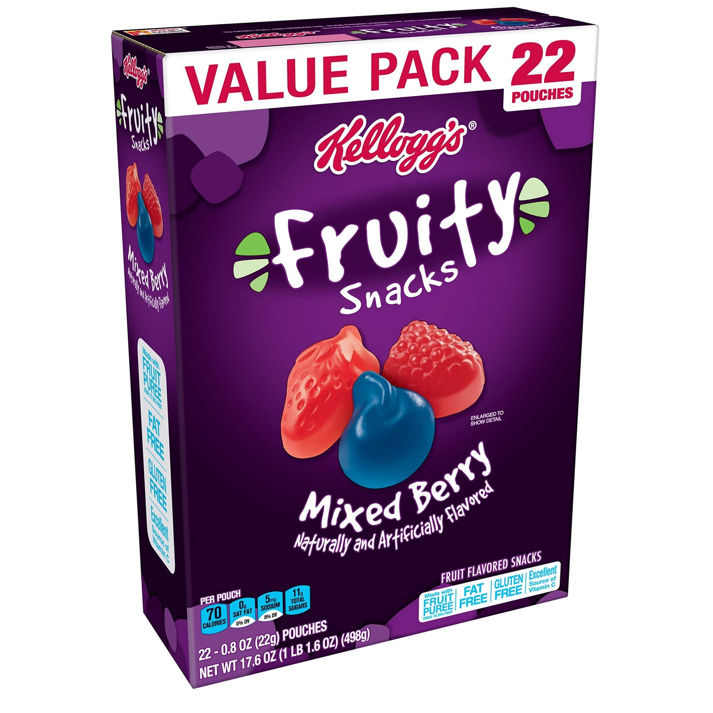 Fruity Snacks, Mixed Berry, Gluten Free, Fat Free, 17.6 Oz (22 Pouches)