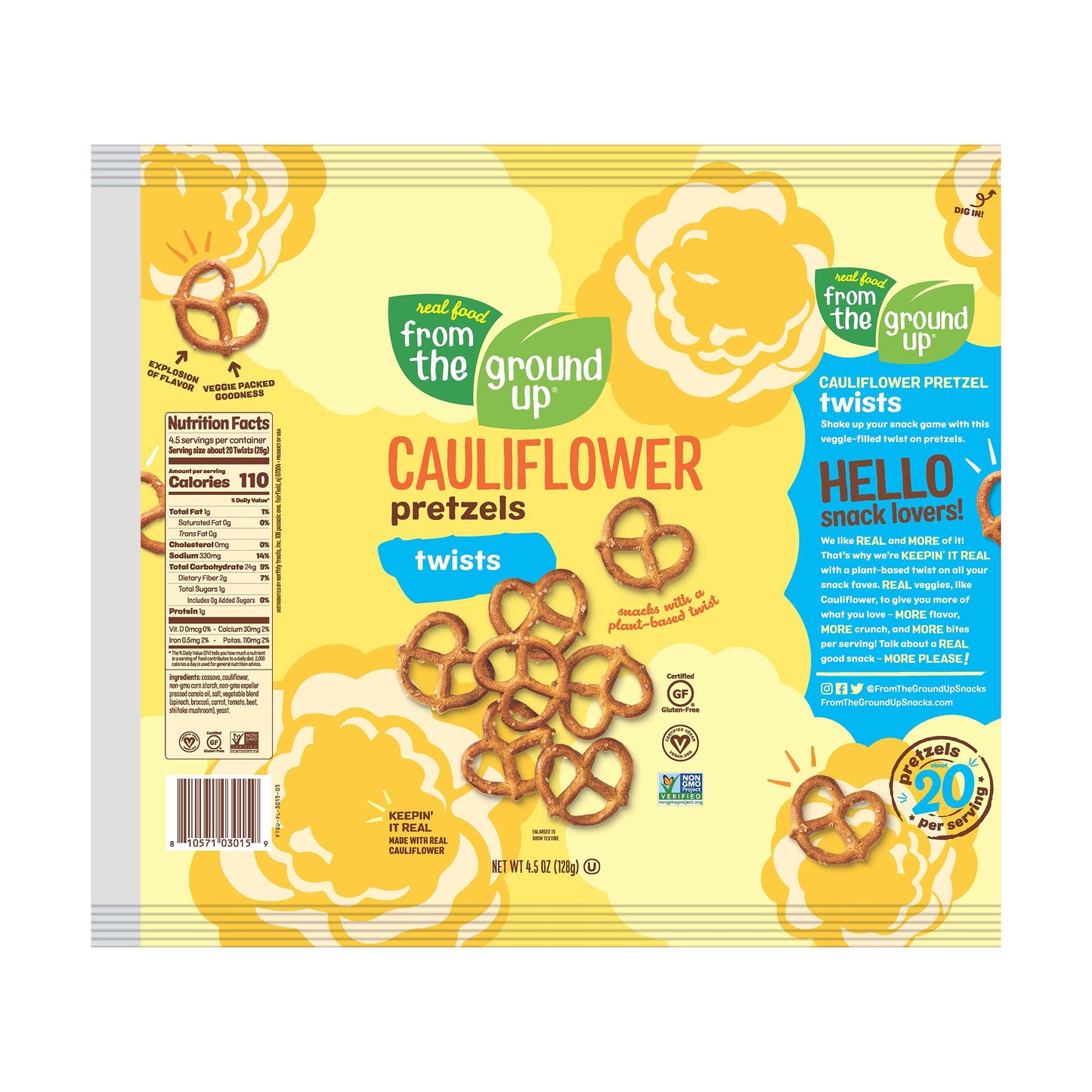 FROM THE GROUND UP Cauliflower Pretzel Twists, 4.5 Ounce, Gluten-Free Snack