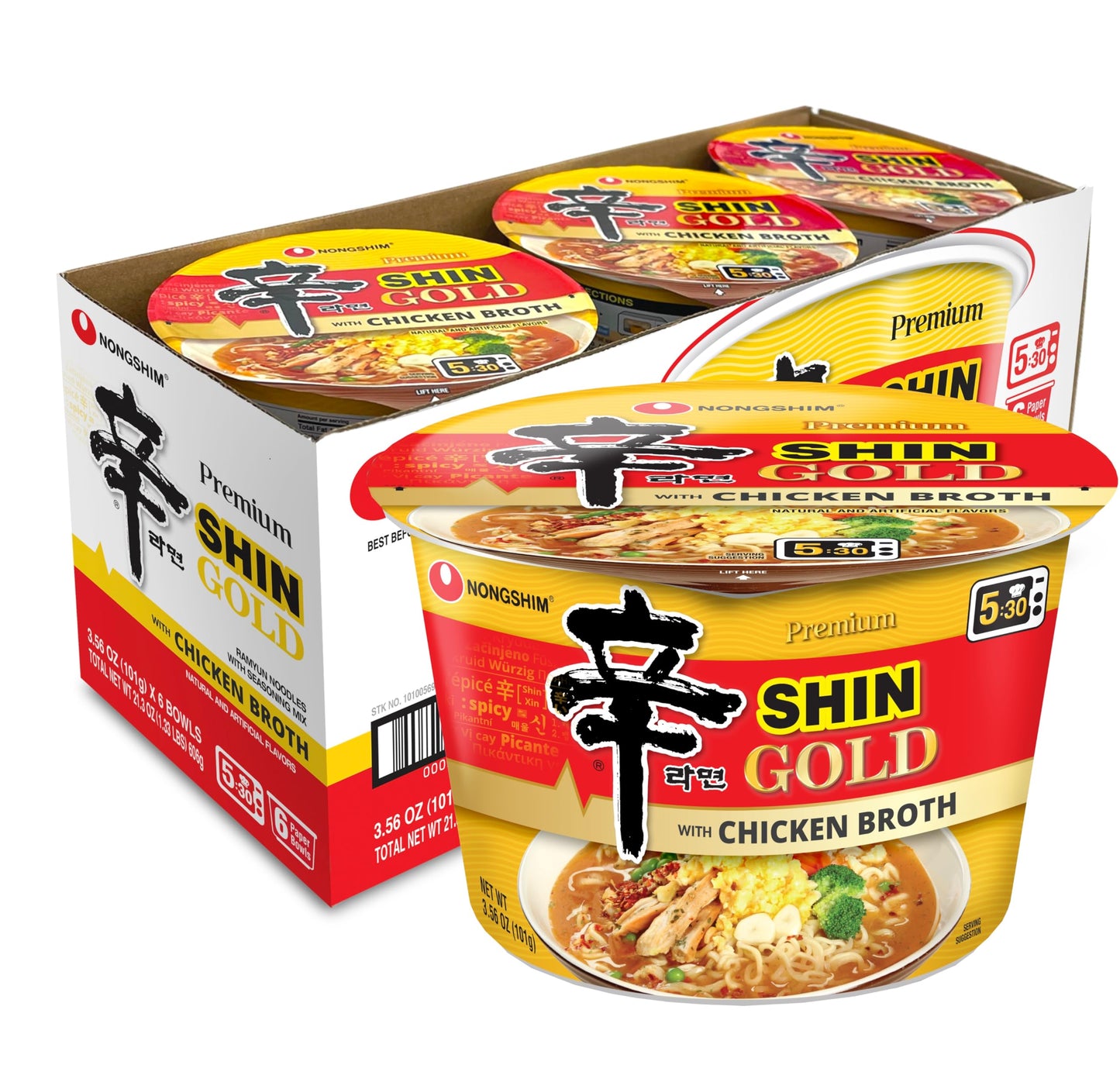 Nongshim Ramen Noodles, Gourmet Instant Ramen Bowl, Premium Microwavable Noodle Soup, Shin Gold, 3.56 Ounce (Pack Of 6)