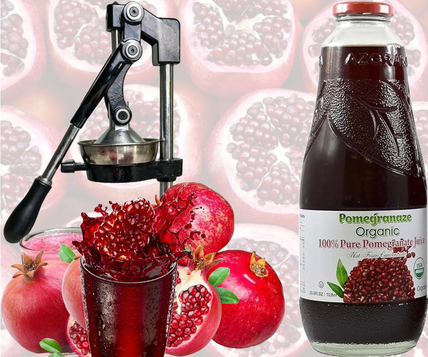 100% Organic Pomegranate Juice  33.8 Oz Glass Bottle (6 Pack) No Sugar  No Artificial Colors  No Preservatives  No Flavors Added  Gluten Free and Kosher