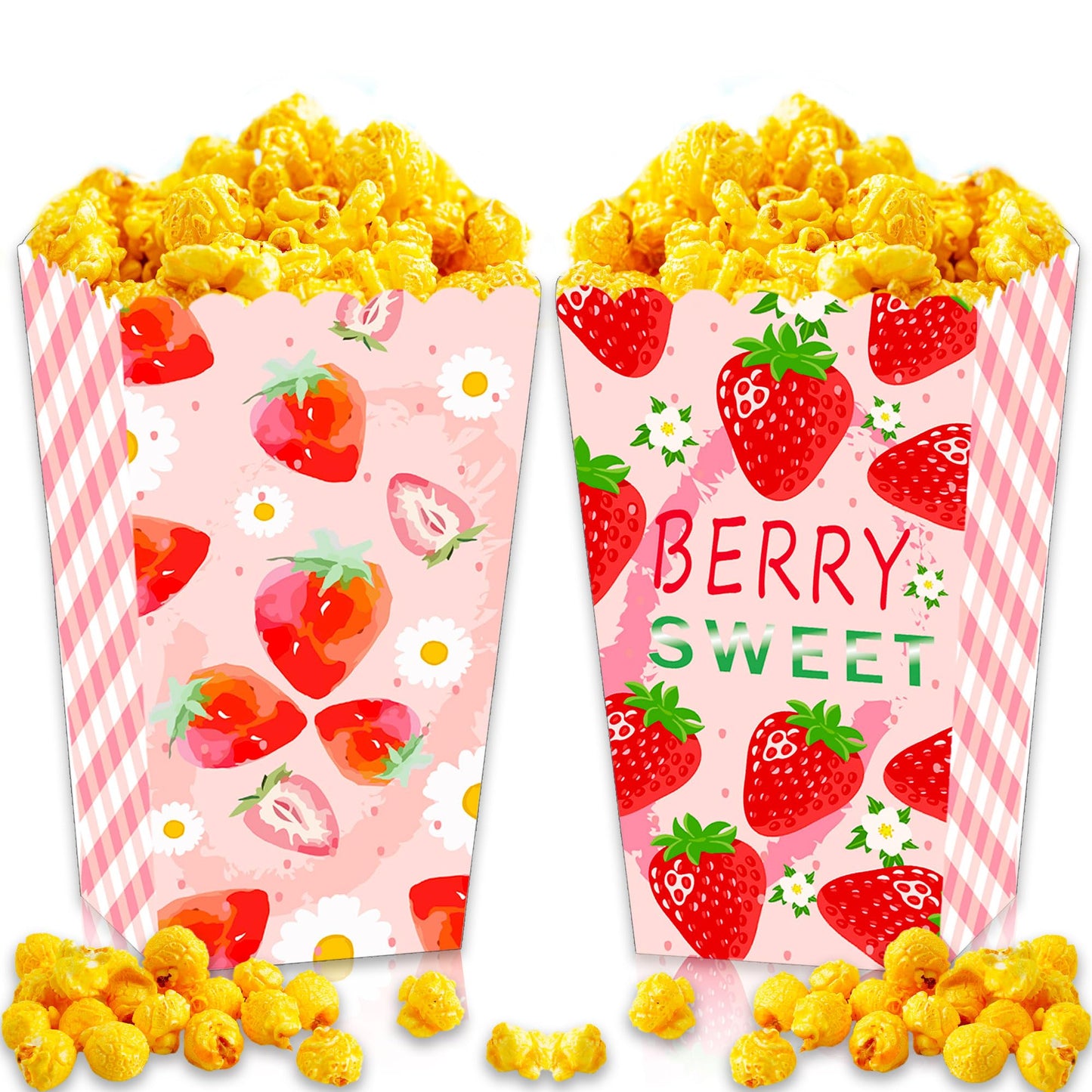 JeVenis 12 PCS Strawberry Party Favor Popcorn Boxes Summer Strawberry Boxes Goodies Boxes Treat Box for Berry One Strawberry Bir