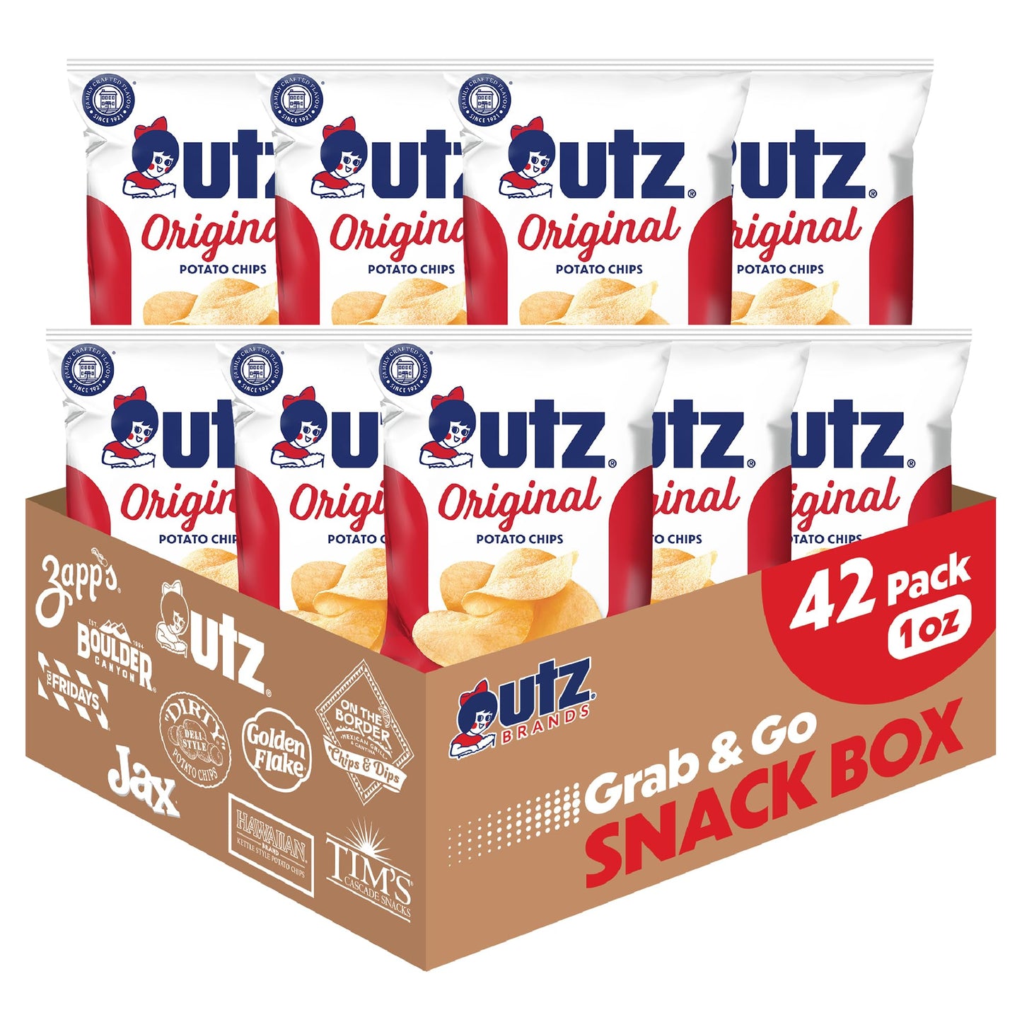 Utz Original Potato Chips, 42 Oz, Crispy, Gluten Free, Cholesterol Free, Trans-Fat Free, 1 Oz Bags, 42 Count