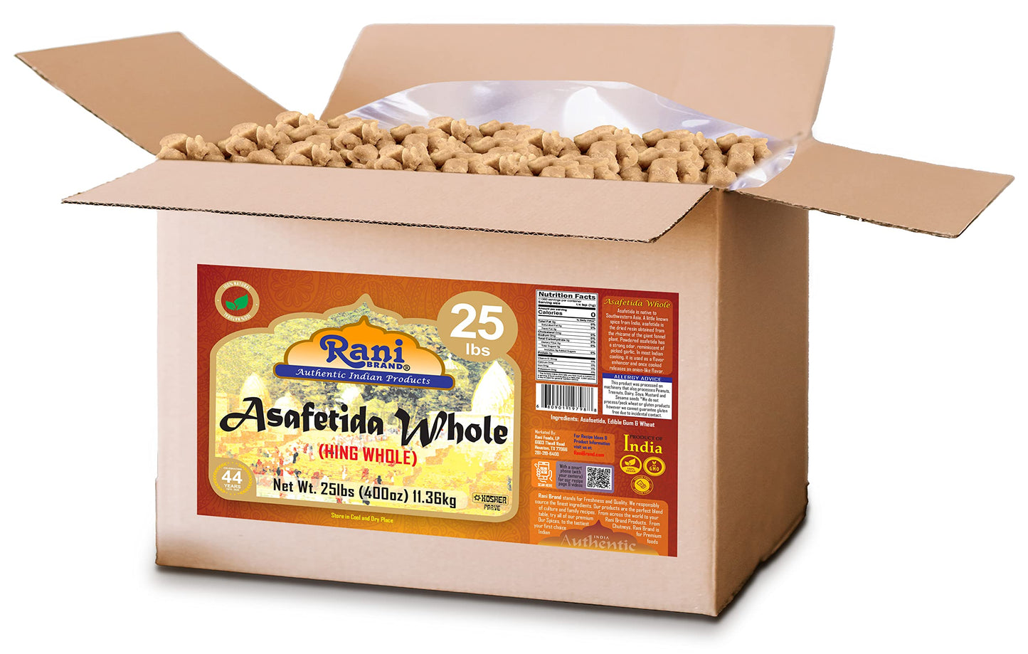 Rani Asafetida (Hing) Whole 400oz (25lbs) 11.36kg Bulk Box ~ All Natural | Salt Free | Vegan | NON-GMO | Kosher | Asafoetida Ind