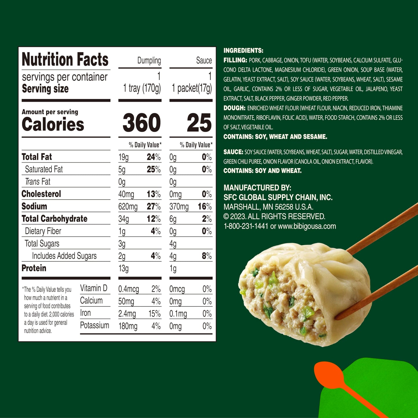 Bibigo, Steamed Dumpling Pork Vegetable, 6.6 Ounce