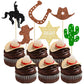 Gyufise Cowboy Cupcake Toppers, 24Pcs Glitter HorseShoe & Hats, Small, Brown, Paper Decorations for Western Theme Parties