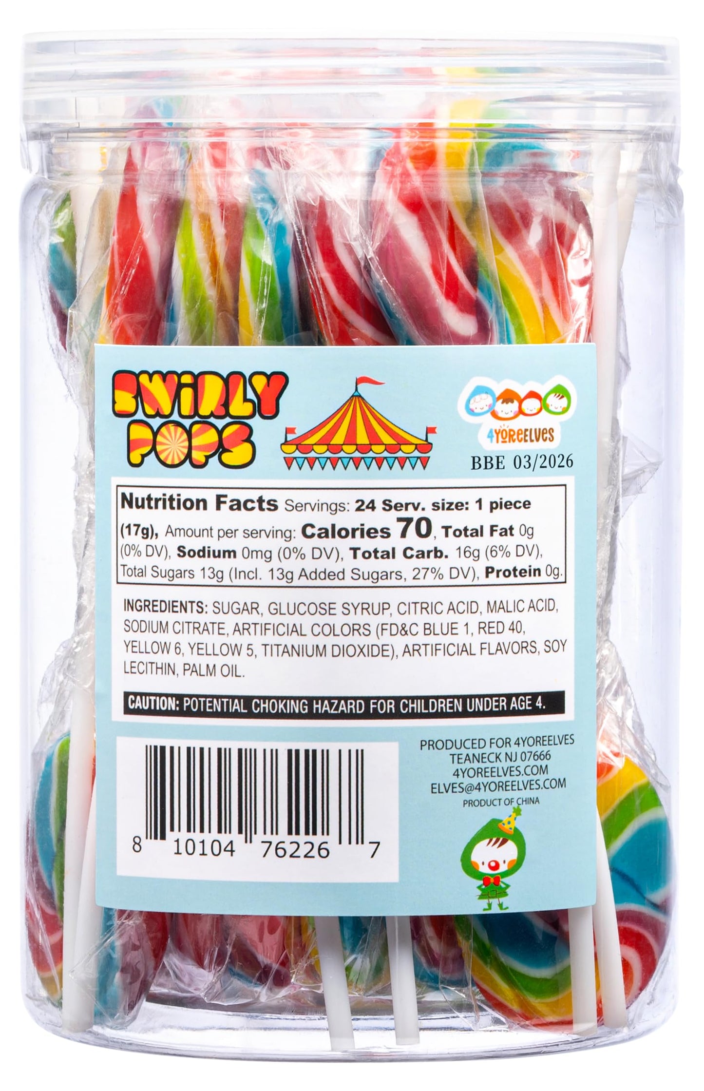 24 Circus Rainbow Lollipops Individually Wrapped, Bursting With Fruity Flavor, Great Swirl Lollipops For Kids Birthday Parties,