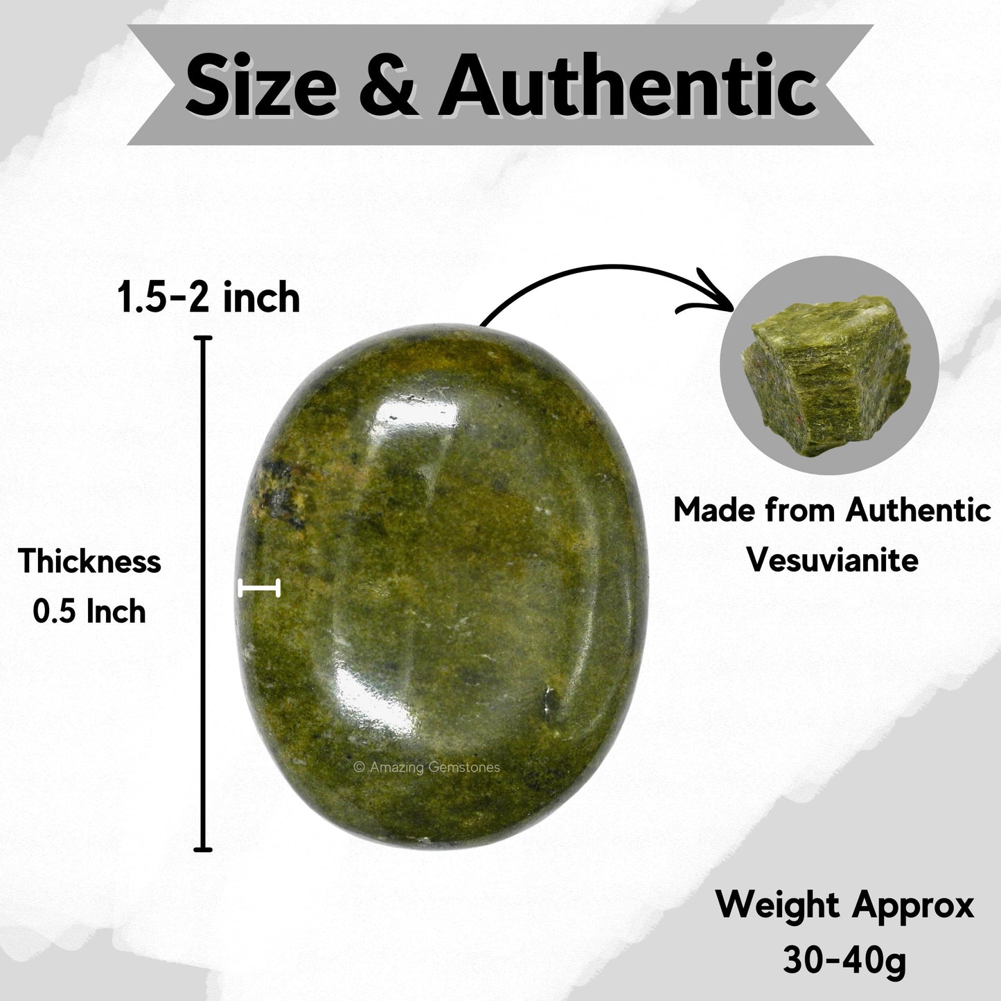 Vesuvianite Palm Stone - Pocket Massage Worry Stone For Natural Body Chakra Balancing, Reiki Healing And Crystal Grid
