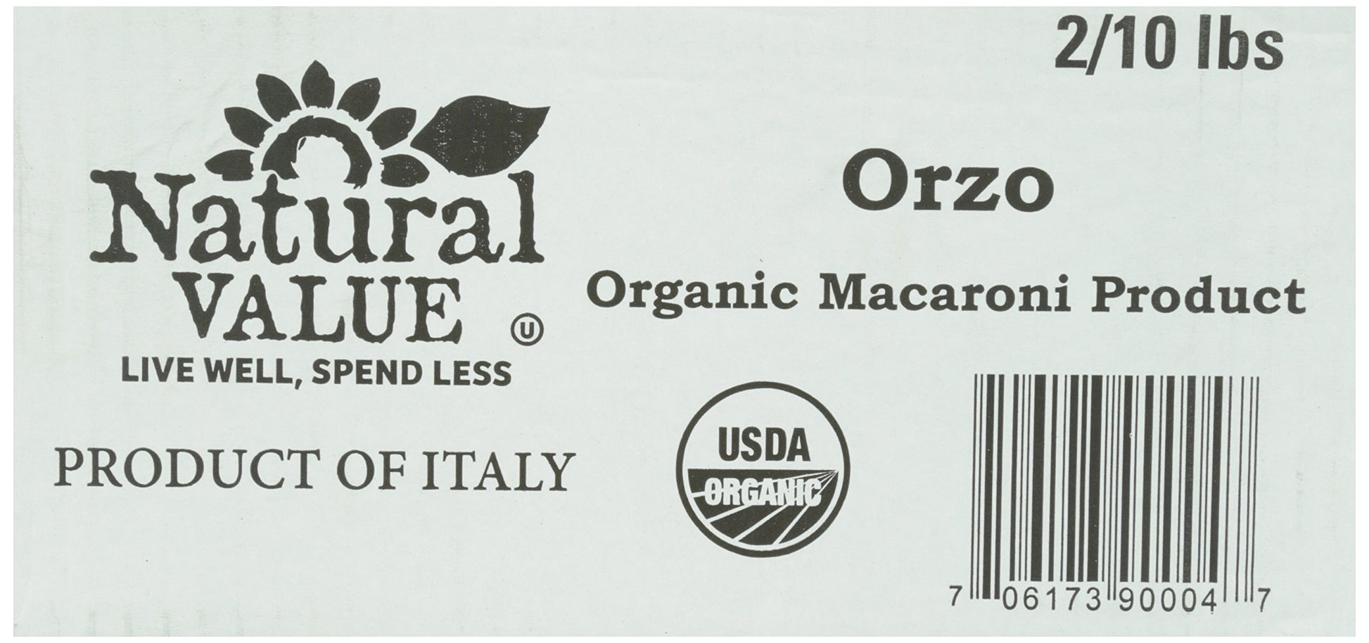 Natural Value Organic Orzo, Durum Wheat Semolina Pasta, 10 Pound