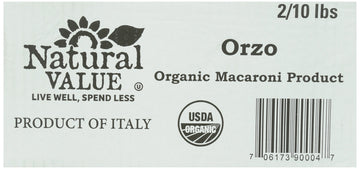 Natural Value Organic Orzo, Durum Wheat Semolina Pasta, 10 Pound