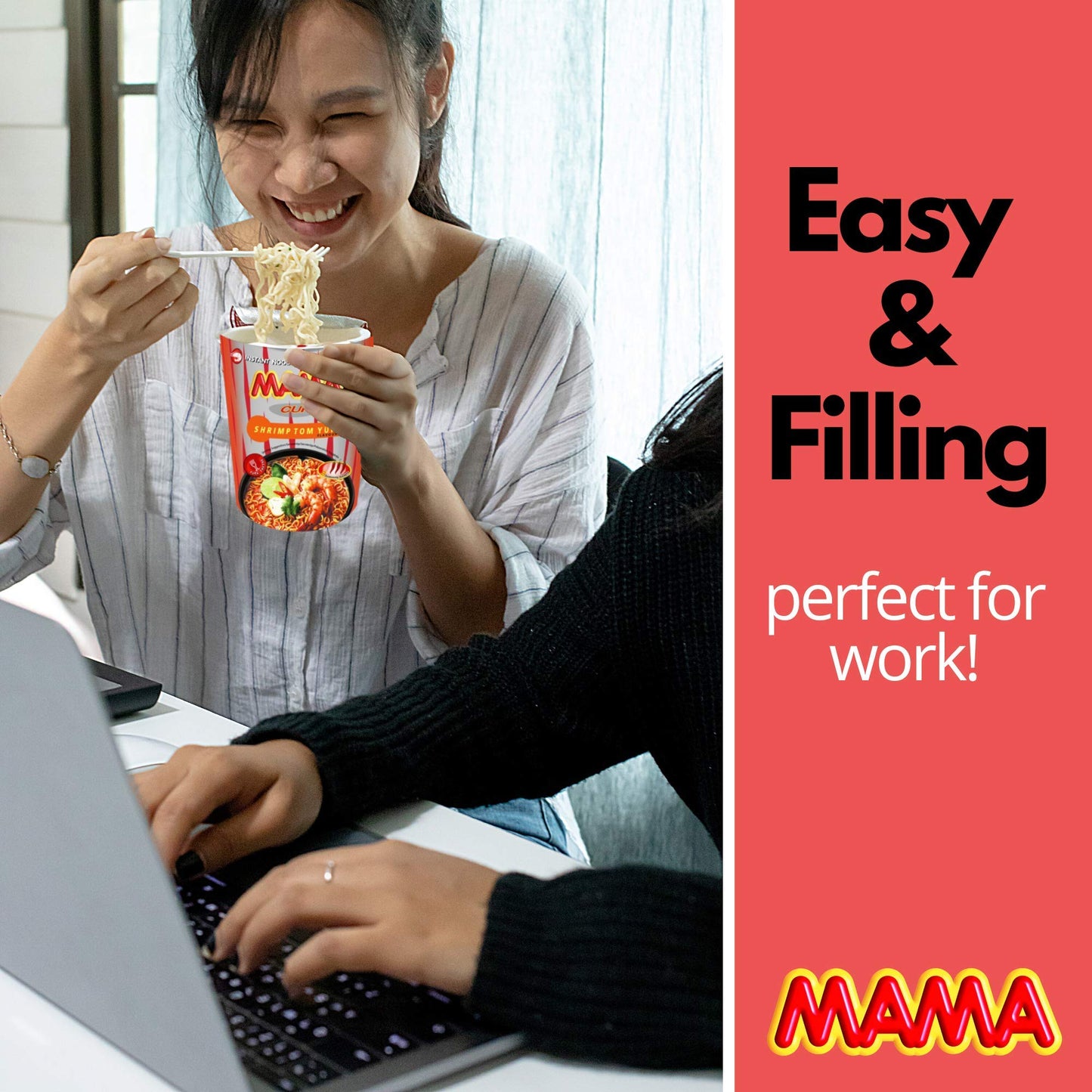 Mama Noodles Shrimp Tom Yum Instant Cup Of Noodles W/Delicious Thai Flavors, Hot & Spicy Noodles With Shrimp Tom Yum Soup Base,