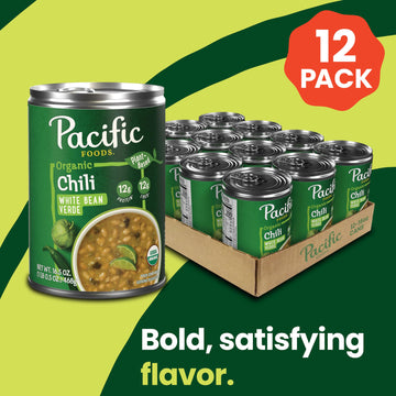 Pacific Foods Organic White Bean Verde Chili, Plant Based, 16.5 Oz Can (Pack Of 12)