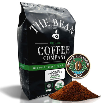 The Bean Organic Coffee Company Water Processed DECAF Peppermint Mocha, Medium Roast, Ground Coffee, 80 Ounce Bag, Caf   Molido 