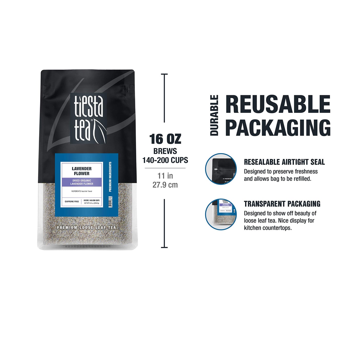 Tiesta Tea Dried Organic Lavender Flower Loose Leaf Non-Caffeinated Blend Bulk Pouch - 200 Cups