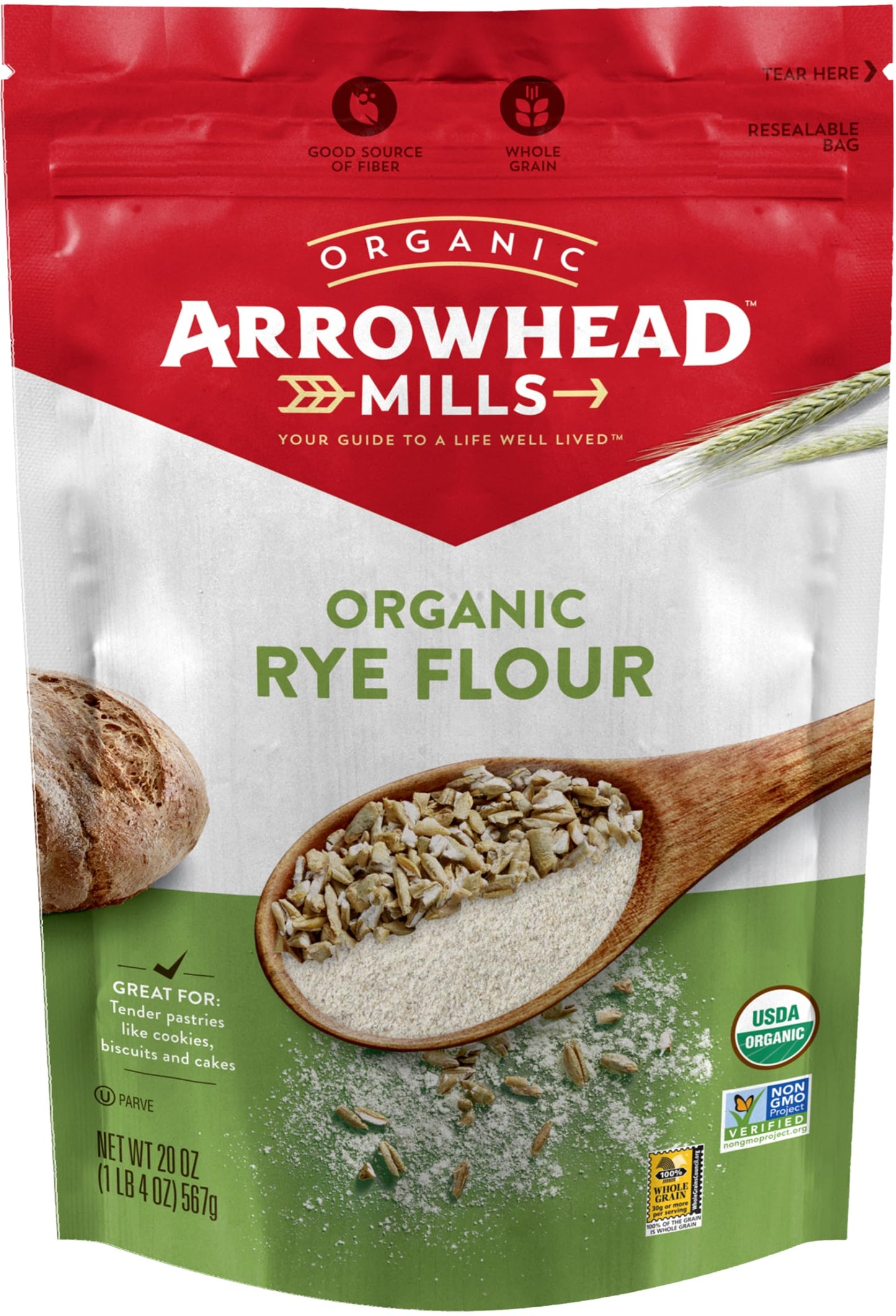 Arrowhead Mills Flour Rye Organic, 20 oz (3 Pack)
