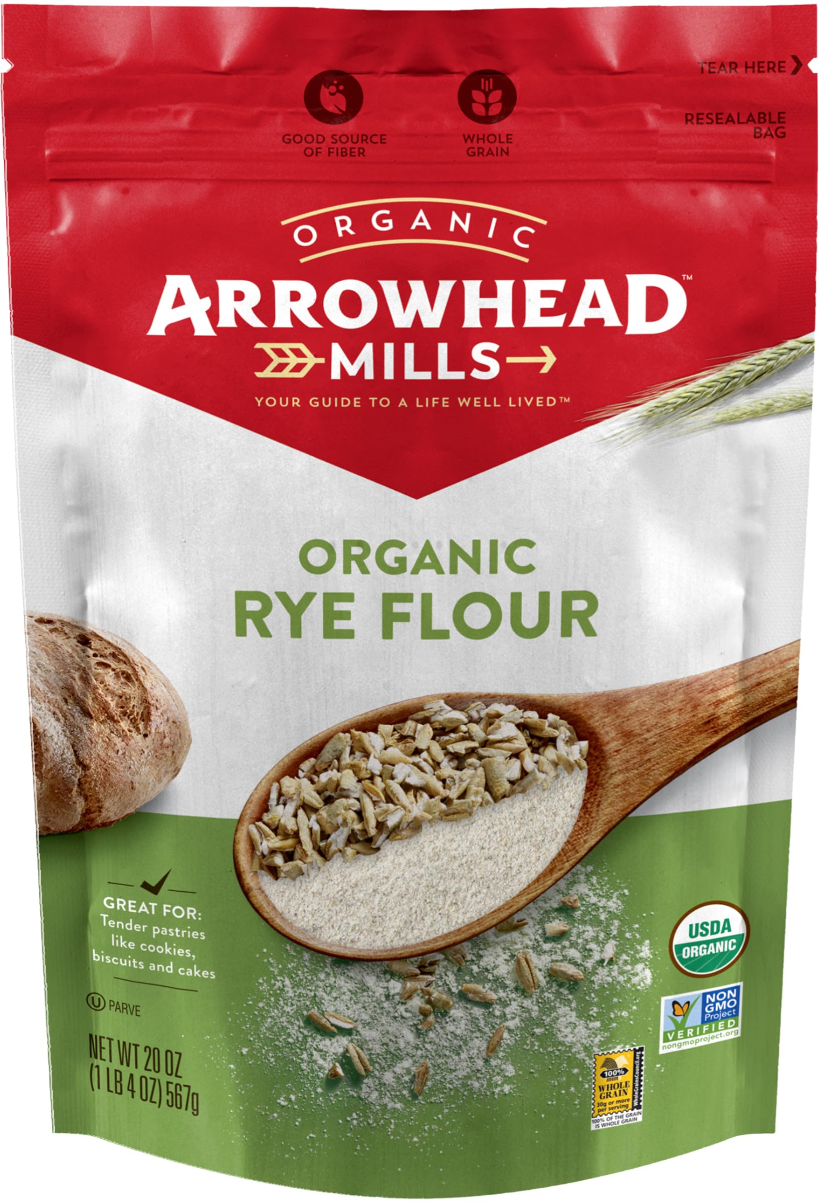 Arrowhead Mills Flour Rye Organic, 20 oz (3 Pack)