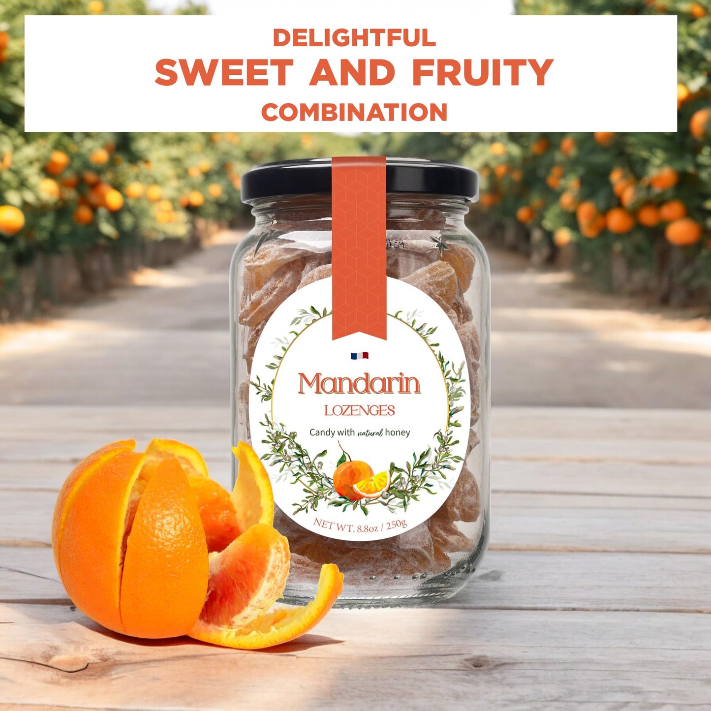 Gourmanity Mandarin Flavor Honey Lozenges 250Gr, Natural Lozenges Made With Honey & Mandarin Flavor, Gourmet Candy Honey Drops,
