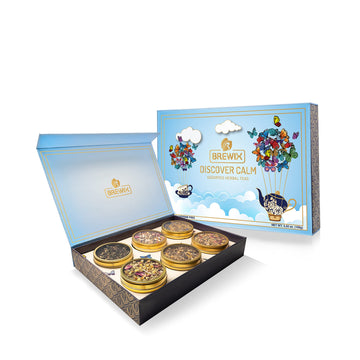 BREWIX, Discover Calm Premium Herbal Tea Christmas Gift Box (3.53oz/50+ Cups) | Tea Gift Sets For Tea Lover | 6 Unique Herbal Te