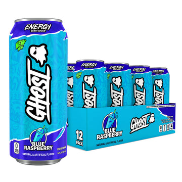 Ghost Energy Drink - 12-Pack  Blue Raspberry  16Oz Cans - Energy & Focus & No Artificial Colors - 200Mg Of Natural Energy Blend  L-Carnitine & Taurine - Gluten-Free & Vegan